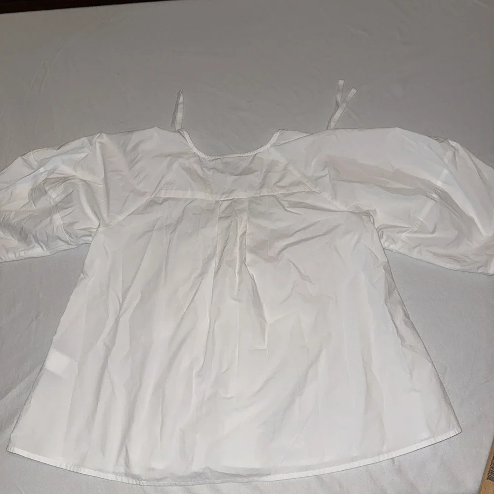Banana Republic White Cotton Poplin Tie Back Puff Sleeve Peplum Top XS